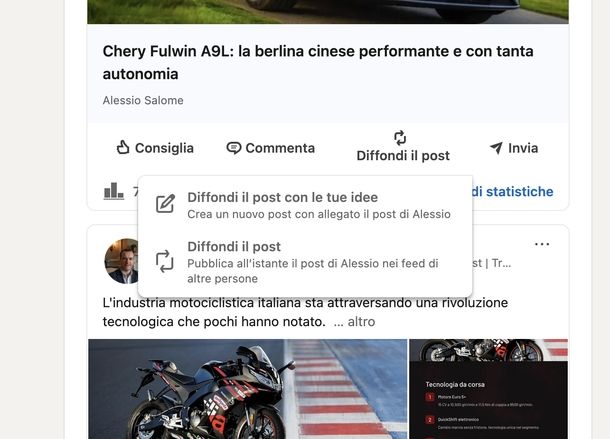 Ripostare un post LinkedIn Web