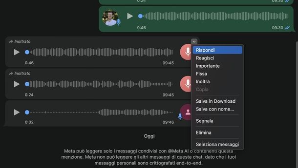 Taggare messaggio WhatsApp macOS