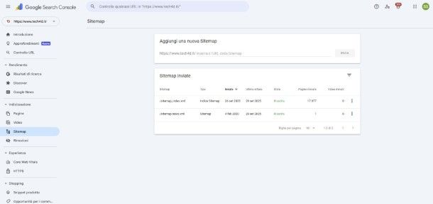 Sitemap su Search Console