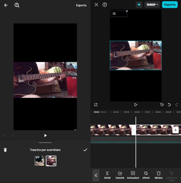 interfaccia CapCut per smartphone