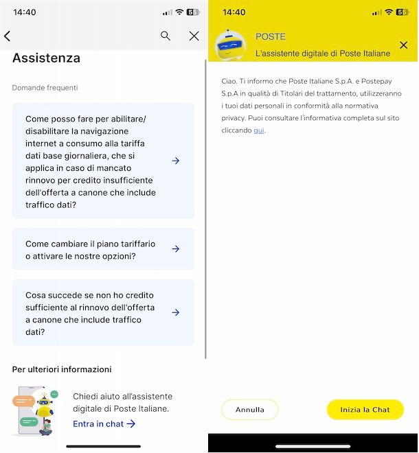 Chat app Poste Italiane