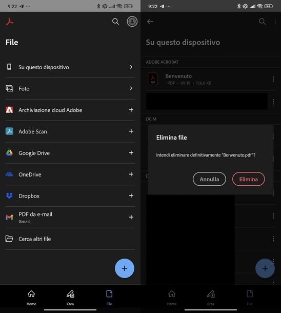 Cancellare PDF Adobe Acrobat Reader Android