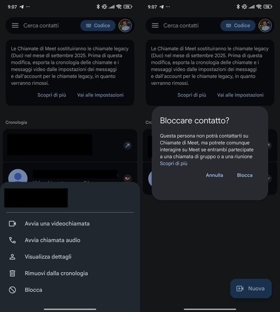 Inibire chiamata Google Meet Android