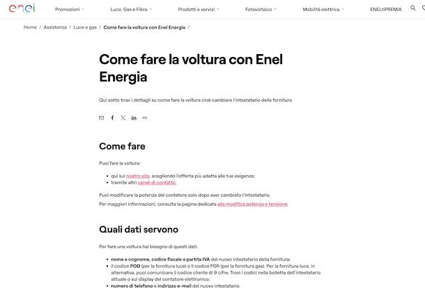 Come fare voltura Enel