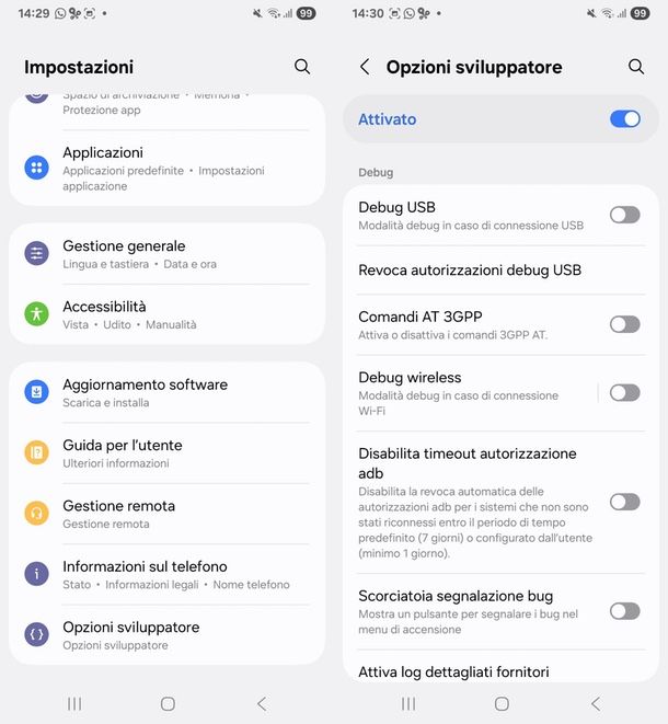 disattivare debug USB Samsung