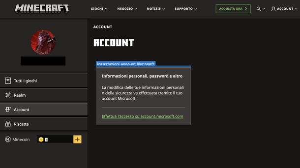 Cambiare nome account Microsoft Minecraft