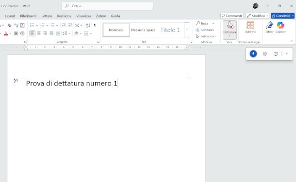 funzione Dettatura Word