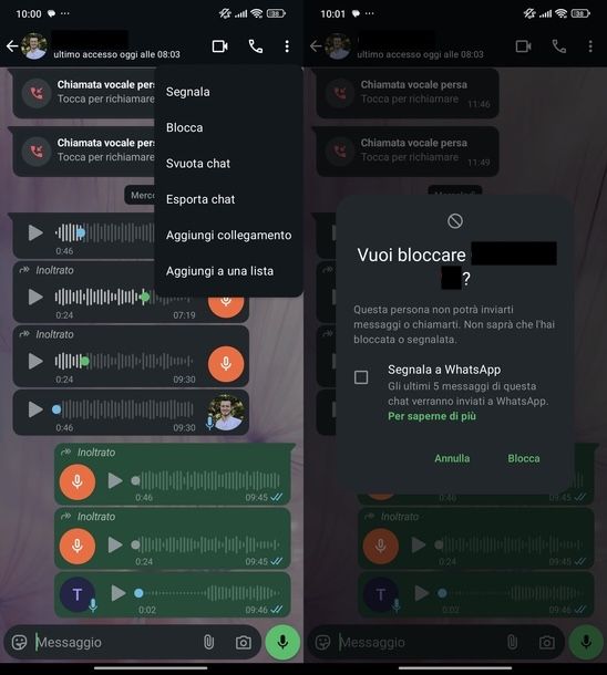 Bloccare numeri indesiderati WhatsApp Android