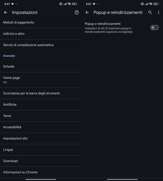 Eliminare popup Google Chrome Android