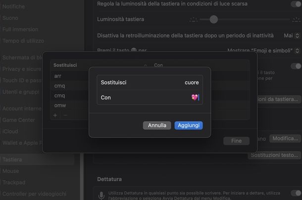 Fare emoticon cuore macOS