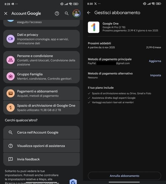 Vedere abbonamenti attivi Google impostazioni Android