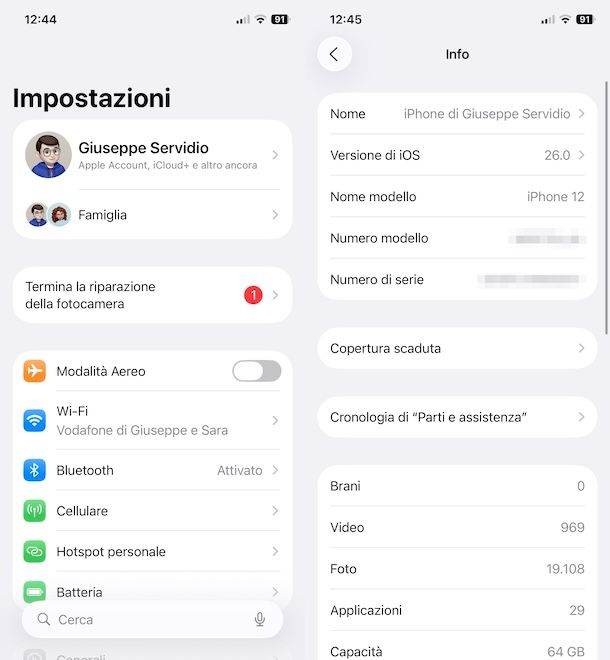 Trovare numero di serie iPhone