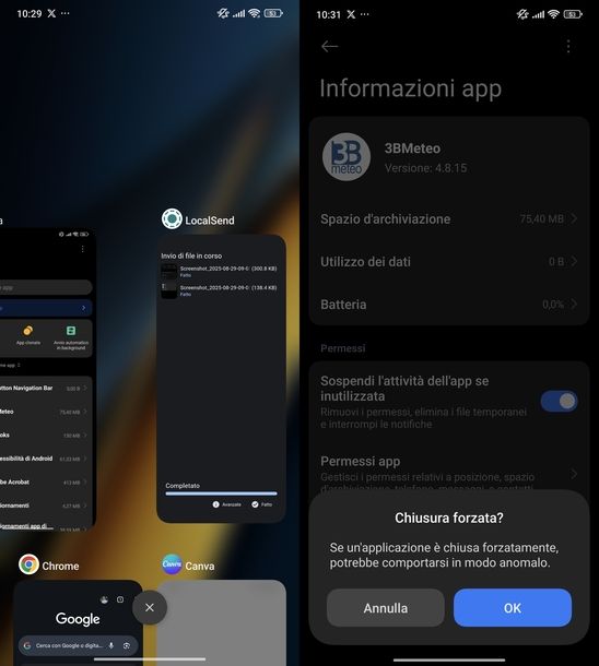 Riavviare app Android