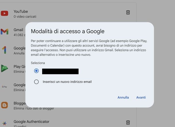 Chiudere account Gmail