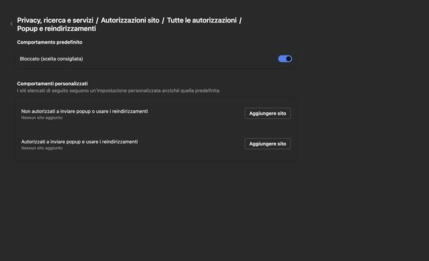 Disattivare popup Microsoft Edge Windows