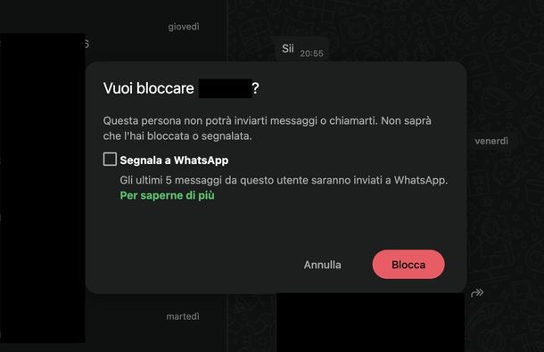 Bloccare numeri indesiderati WhatsApp Web
