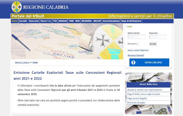 portale tributi Regione Calabria
