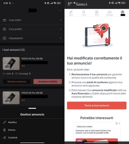 Modificare annuncio Subito.it Android