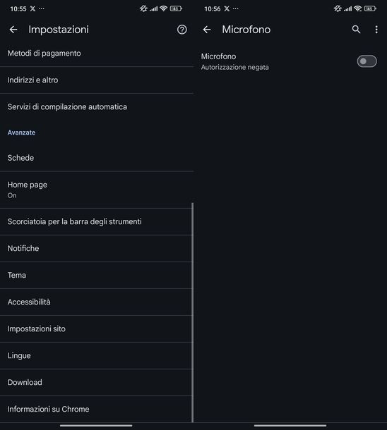 Disattivare microfono Google Chrome Android