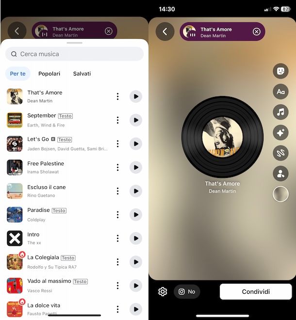Musica nelle storie Facebook