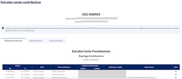 Estratto conto contributivo INPS
