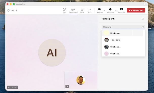 Aggiungere partecipanti a una chiamata su Teams