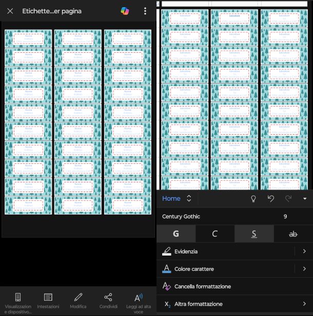 modello etichette su app Word