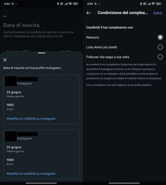 Nascondere età su Instagram Android