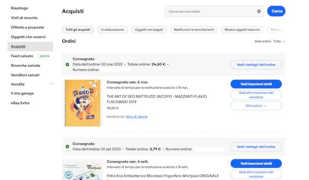 Cronologia acquisti eBay