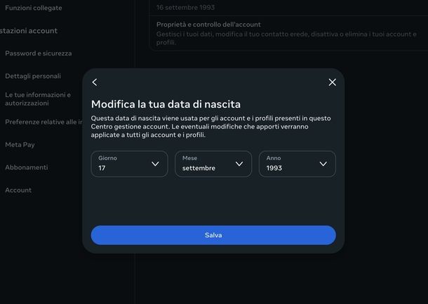 Cambiare età su Instagram Web