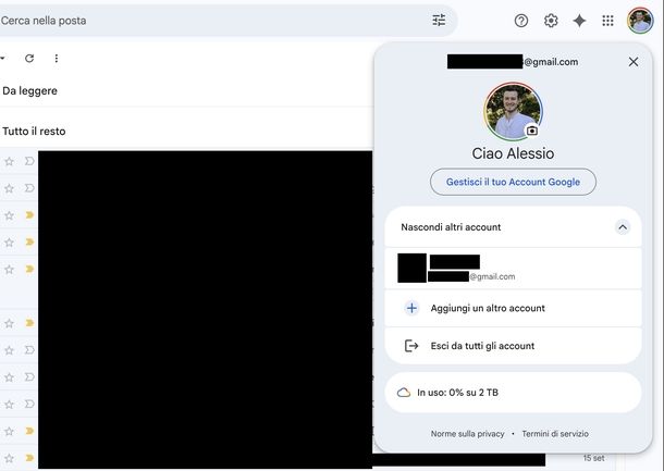 Cancellare account da Gmail Web