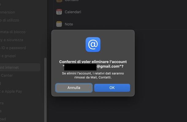 Cancellare account Gmail macOS
