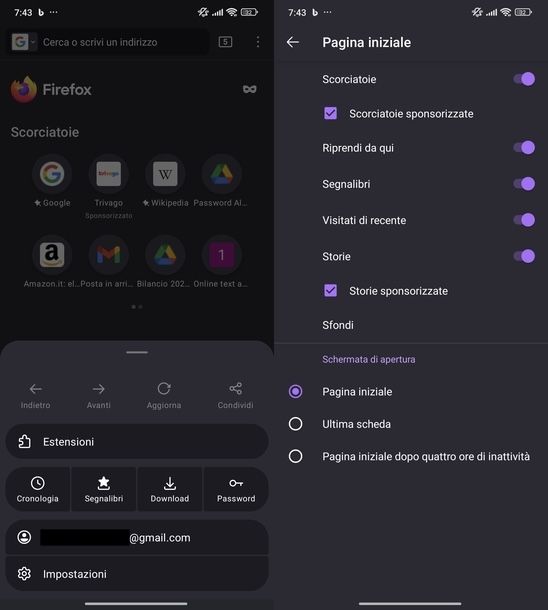 Modificare pagina iniziale Mozilla Firefox Android