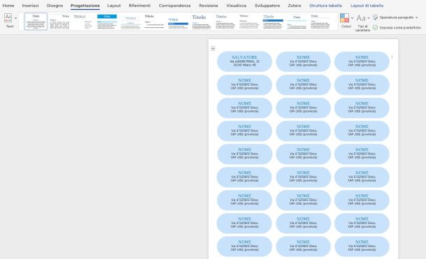 scheda Progettazione interfaccia Word