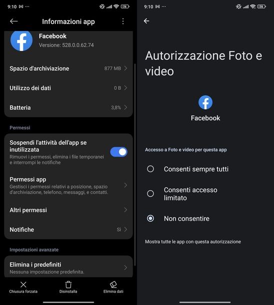 Vietare accesso foto app Facebook Android
