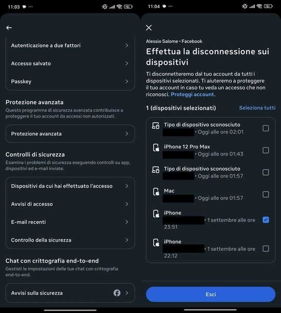 Disconnettere Messenger da altri dispositivi Android