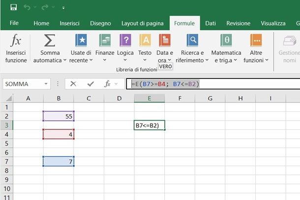 excel compreso tra
