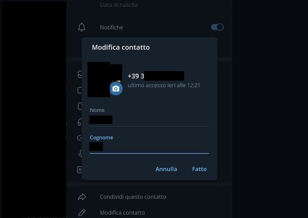 Aggiornare contatti Telegram Windows