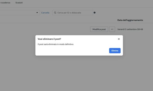 Eliminare bozze post Instagram Meta Business Suite