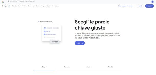 Strumento pianificazione parole chiave Google