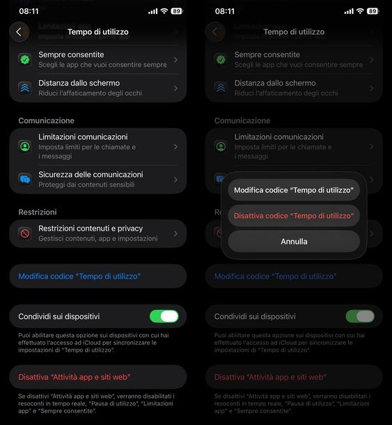 Disattivare Tempo di utilizzo iOS