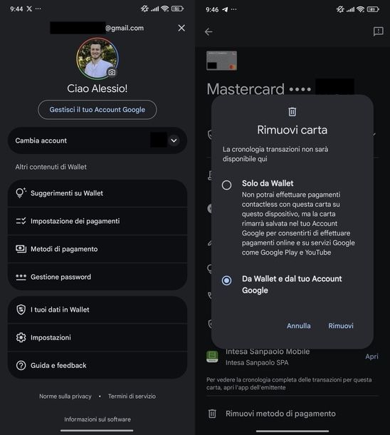 Togliere carta di credito da Google Wallet Android