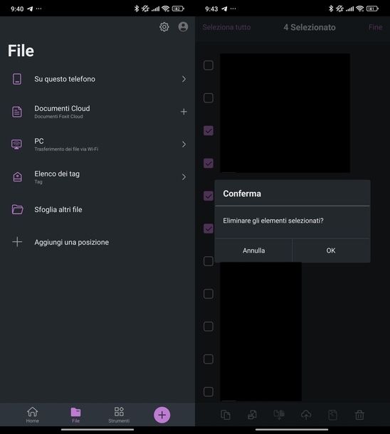 Cancellare PDF Foxit PDF Reader Android
