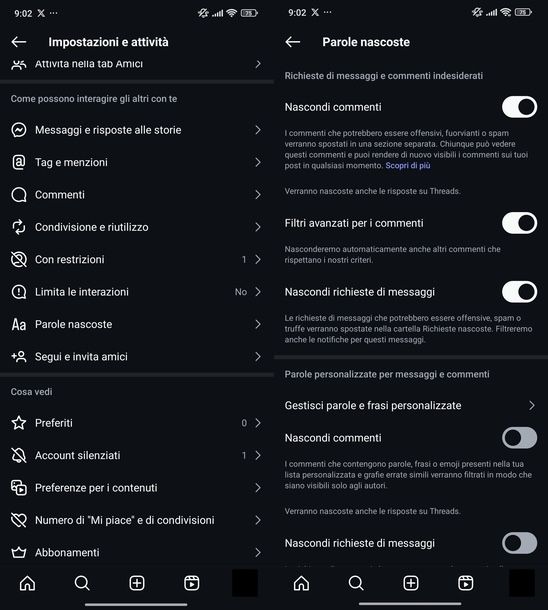 Nascondere miei commenti Instagram Android