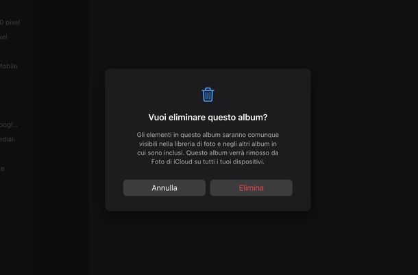 Cancellare album iCloud Foto Web