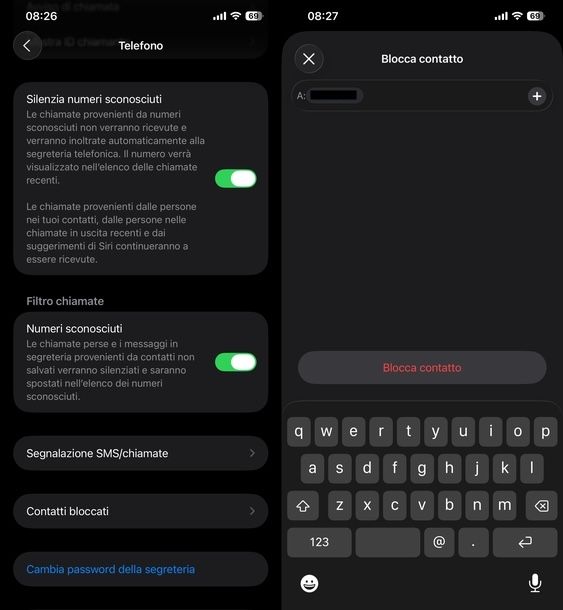 Inibire chiamata impostazioni Telefono iOS
