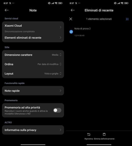 Recuperare note cancellate Note Xiaomi