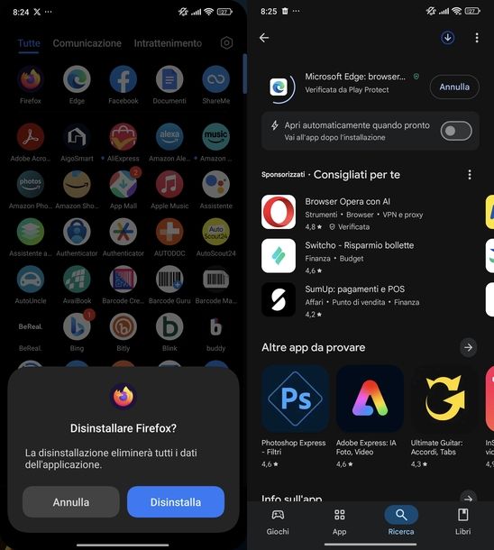 Disinstallare reinstallare app Android