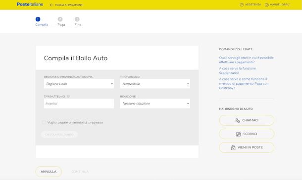 pagamento bollo auto su sito Poste