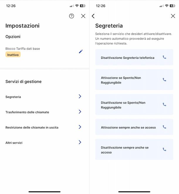 Disattivare segreteria da app Poste Italiane